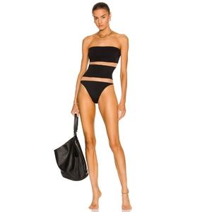NORMA KAMALI Bishop Strapless Illusion Insert One-Piece Swimsuit Black/Nude Mesh